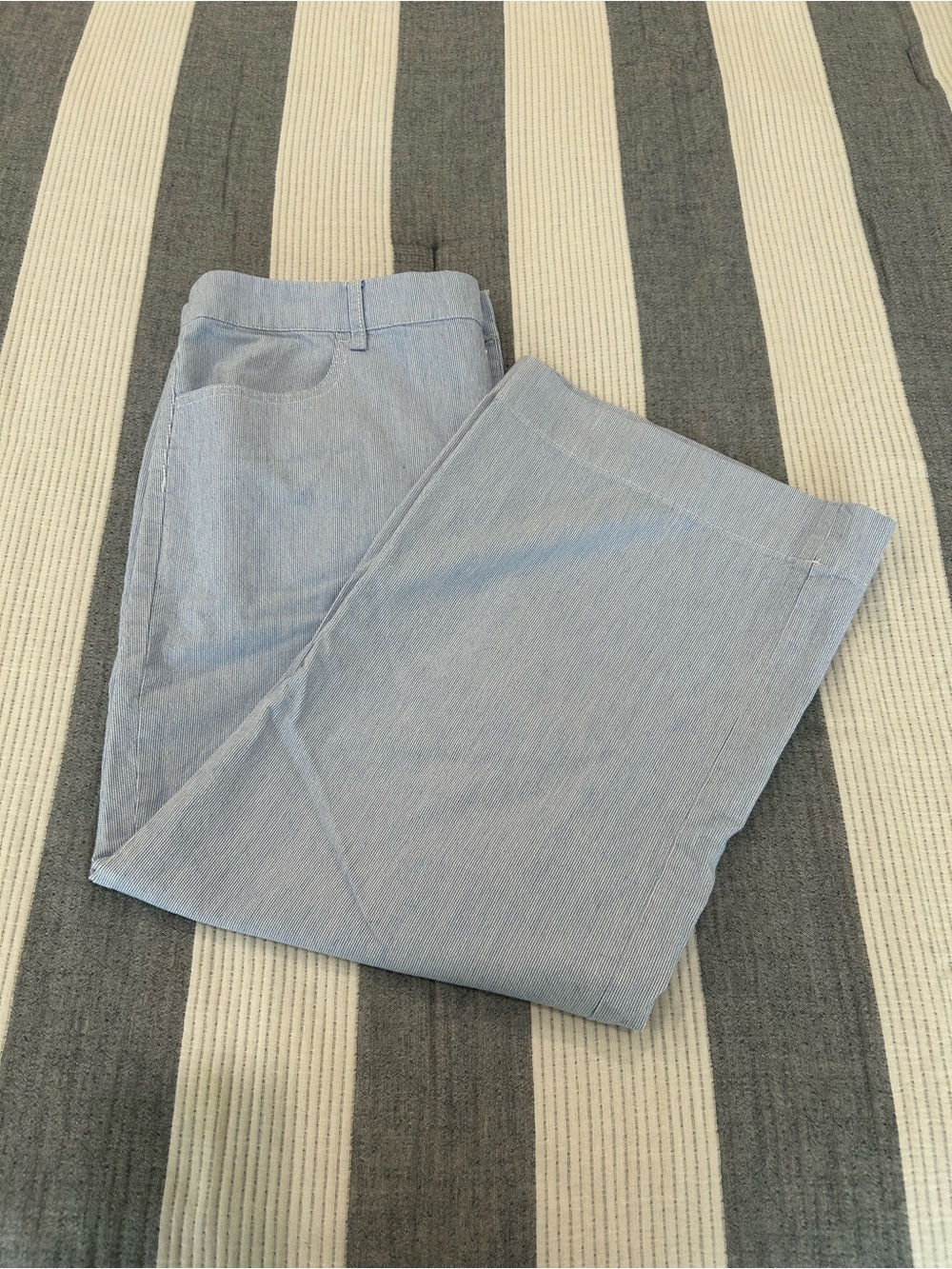 Blue and white thin striped cropped pants - Picture 1 of 3